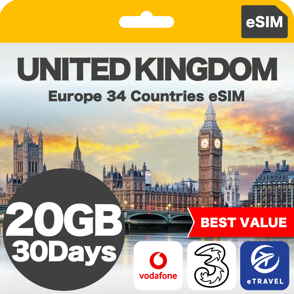 eSIM UK & Europe 34 Countries Unlimited Data 欧洲34国流量eSIM | eTravel UK ...