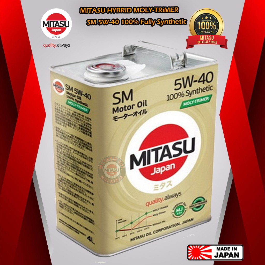 MITASU MOLY-TRiMER SM/CF 5W-40 100% Fully Synthetic Engine Oil 4L (100% ...