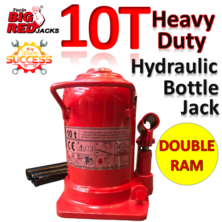 BIGRED Torin 10 Ton Heavy Duty Double Ram Hydraulic Bottle Jack with Extra Thick & Heavy for