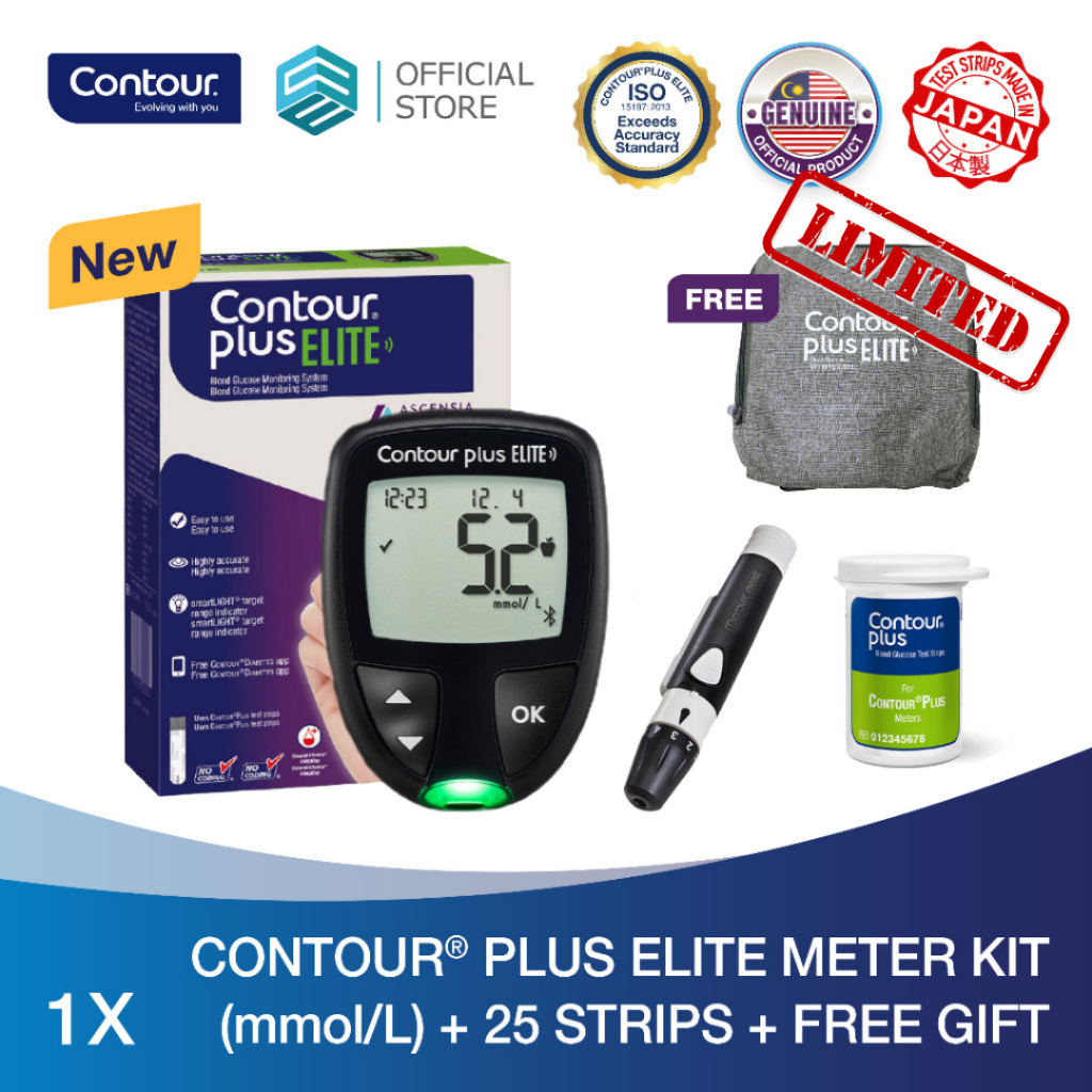 Contour Plus Test Strip / Meter Blood Glucose Monitor Free 25's Strips ...