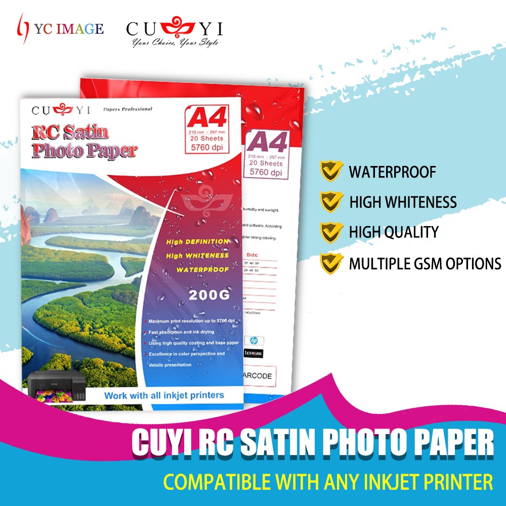 CUYI RC Satin Photo Paper 20 Sheets 200GSM A4 No Back Print Waterproof ...