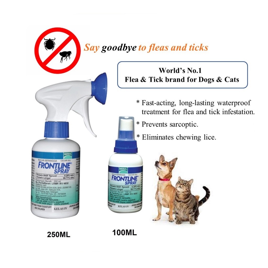 Frontline Spray for Dog Cat Kucing Anti Flea Ticks Spray Kutu 100ml 250ml Ubat Kutu kucing combo