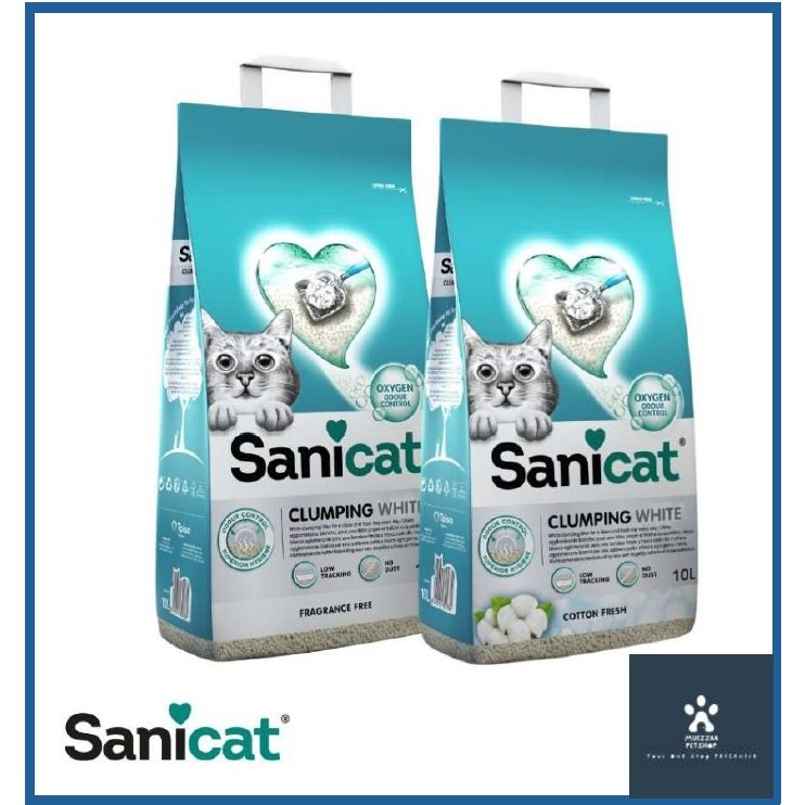 SANICAT Clumping White 10L Bentonite Cat Litter (Fragrance Free/Cotton
