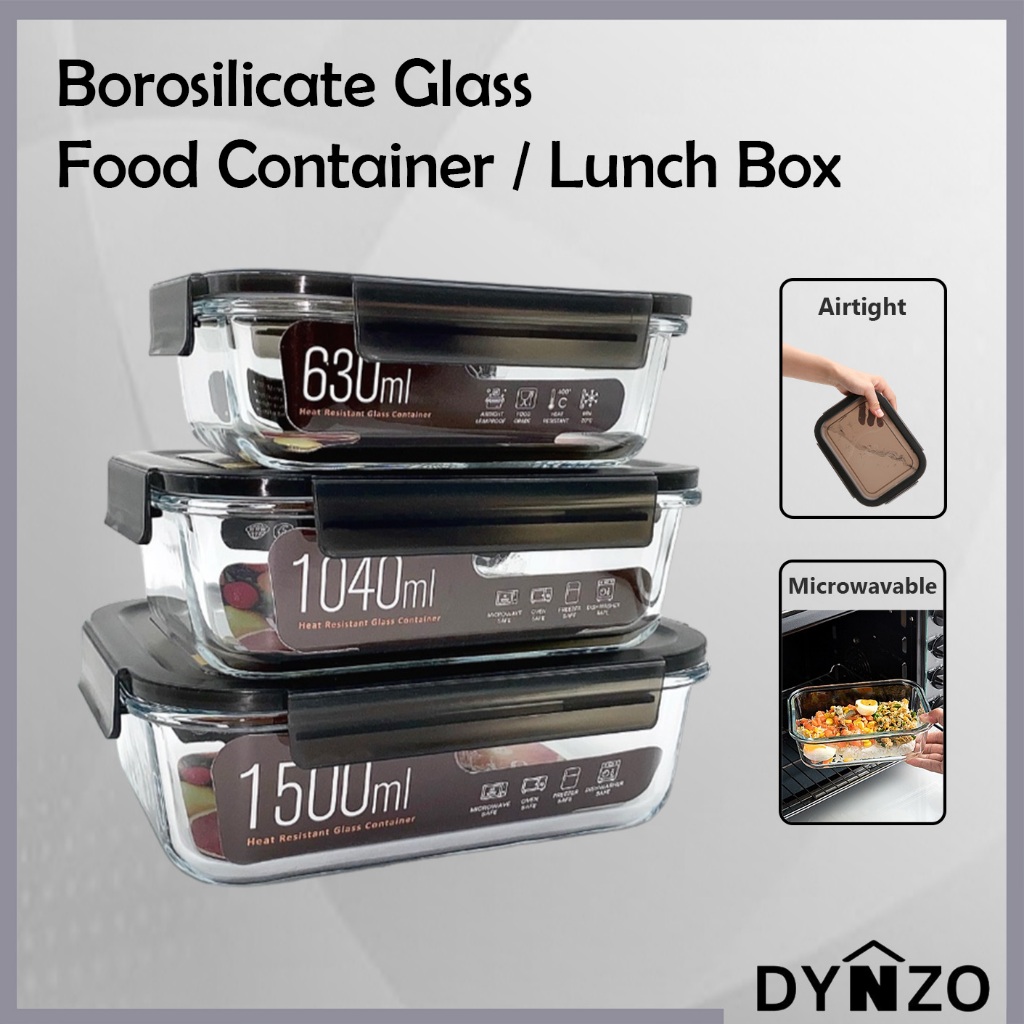 Dynzo Borosilicate Glass Lunch Box / Glass Microwavable Food Storage