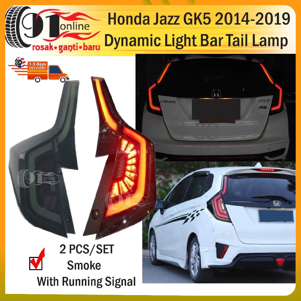 Honda Jazz GK5 2014 2019 Dynamic Light Bar Tail Lamp With Signal Running ( Smoke ) Shopee