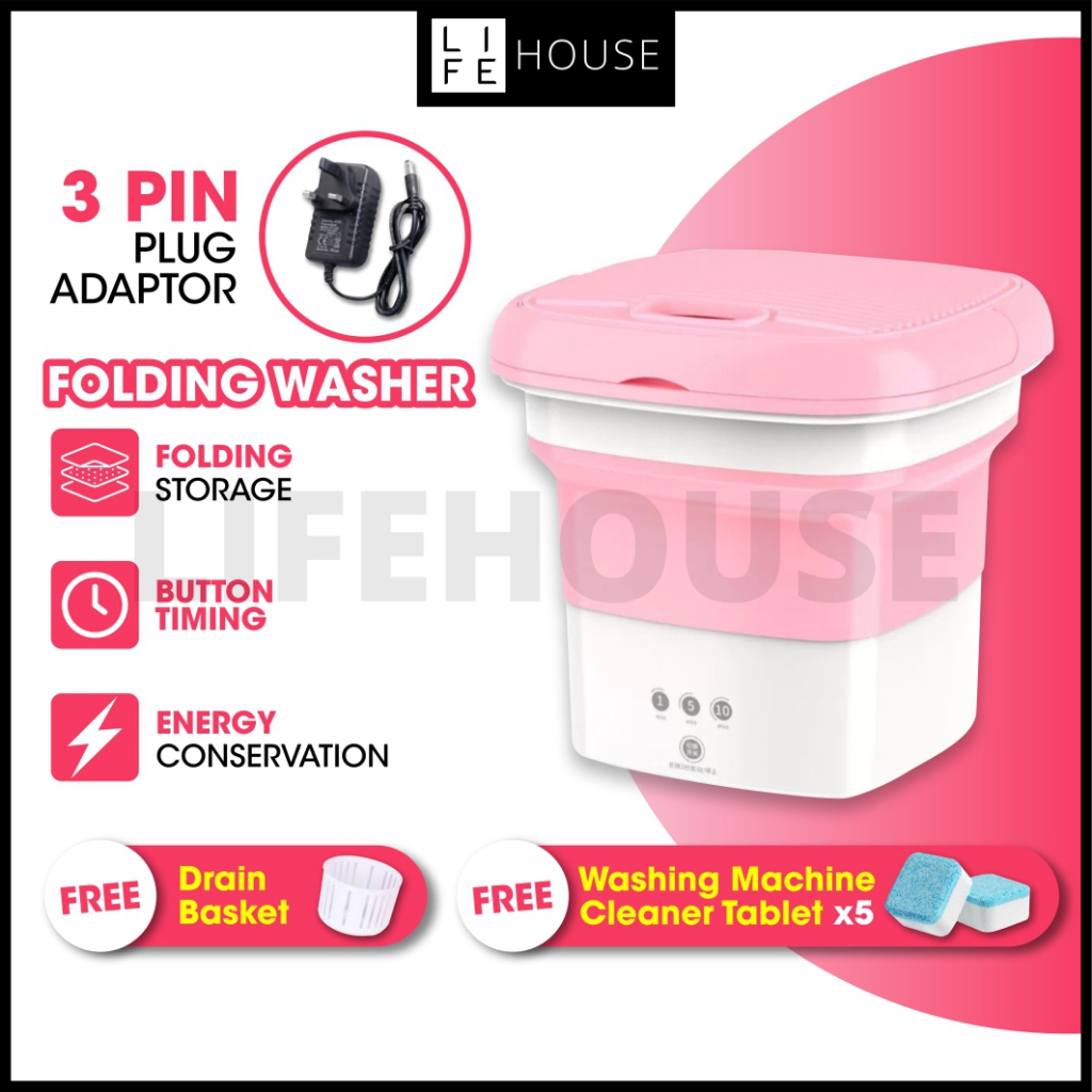 [3 PIN PLUG] Foldable Mini Washing Machine (2.5kg) Auto Mini Washing