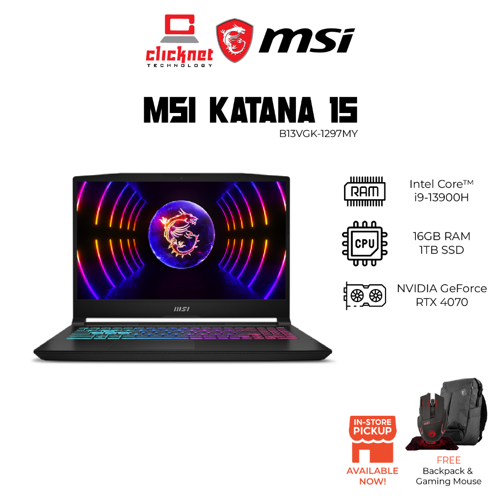 MSI KATANA 15 B13VGK1297MY GAMING LAPTOP ( I913900H, 16GB DDR5 RAM , 1TB SSD, RTX 4070 8GB, 15