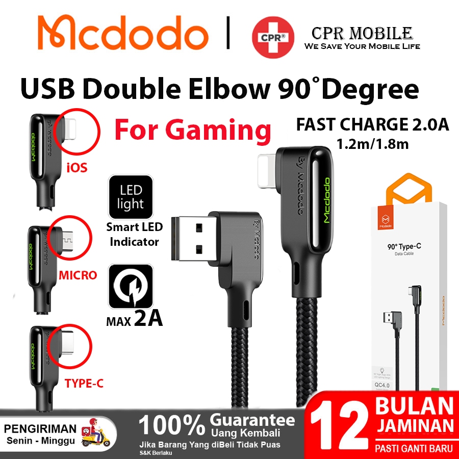 Cavo Micro USB McDODO Con LED 90&deg; 2.4A - Ricarica Veloce Per Android, Intrecciato Nylon, Nero