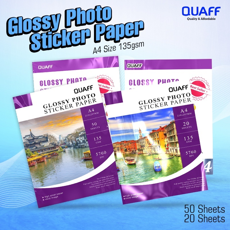 QUAFF Photo Sticker Glossy Inkjet Sticker A4/A3 Size Inkjet Sticker