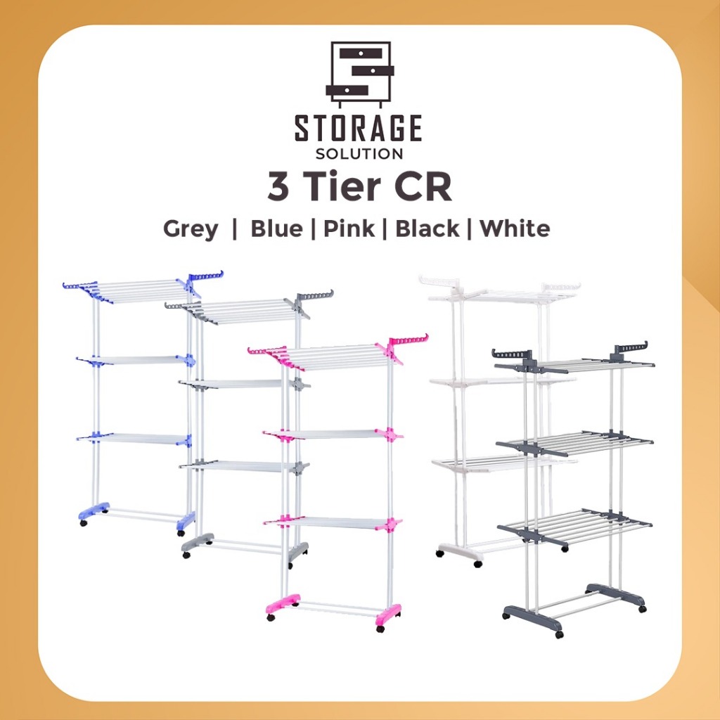 [𝐒𝐭𝐨𝐫𝐚𝐠𝐞.𝐒] Multifunction 3 Tier Support Foldable Drying Rack Clothes ...