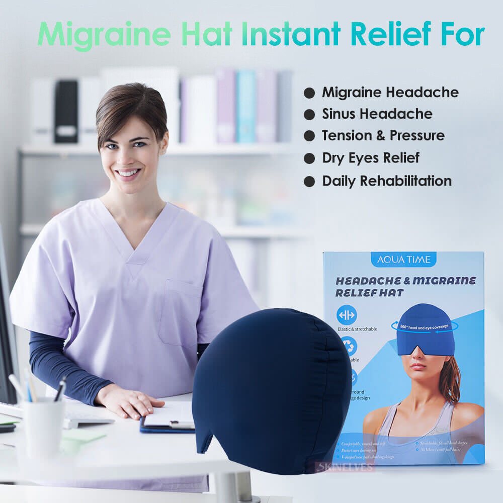 Migraine Headache Relief Cap Full Hat Reusable Gel Ice Pack Hot Cold ...