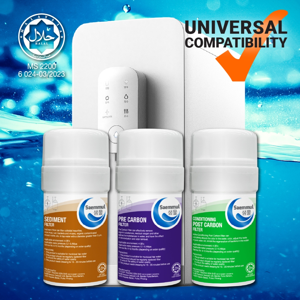 SAEMMUL 4”U MINERAL WATER FILTER SET 3 STAGE HALAL COMPATIBLE FOR SK ...