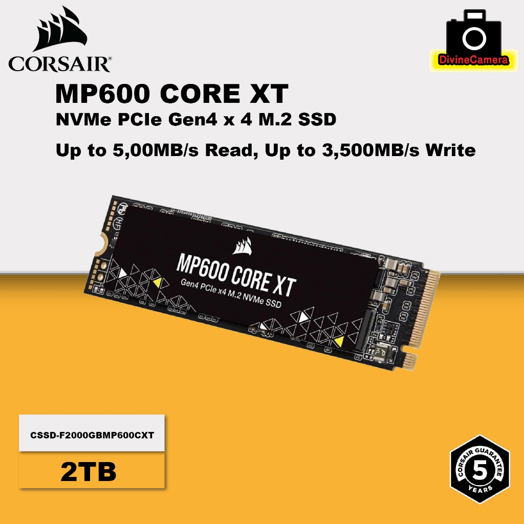 Corsair MP600 CORE XT 2TB NVMe SSD - PCIe Gen4 M.2 Drive - 5000MB/s Read Speed - 5 Year Warranty