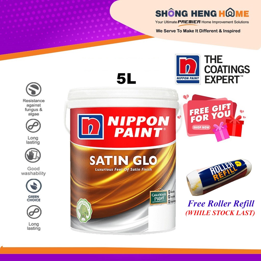 5L - Nippon Paint Satin Glo Interior Wall - COLOR OPTION [ANY COLORS ...