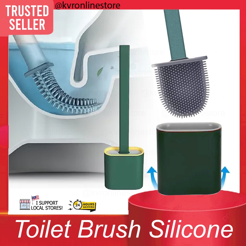 Toilet Brush and Holder Silicone Free Standing Flat Head Bathroom ...
