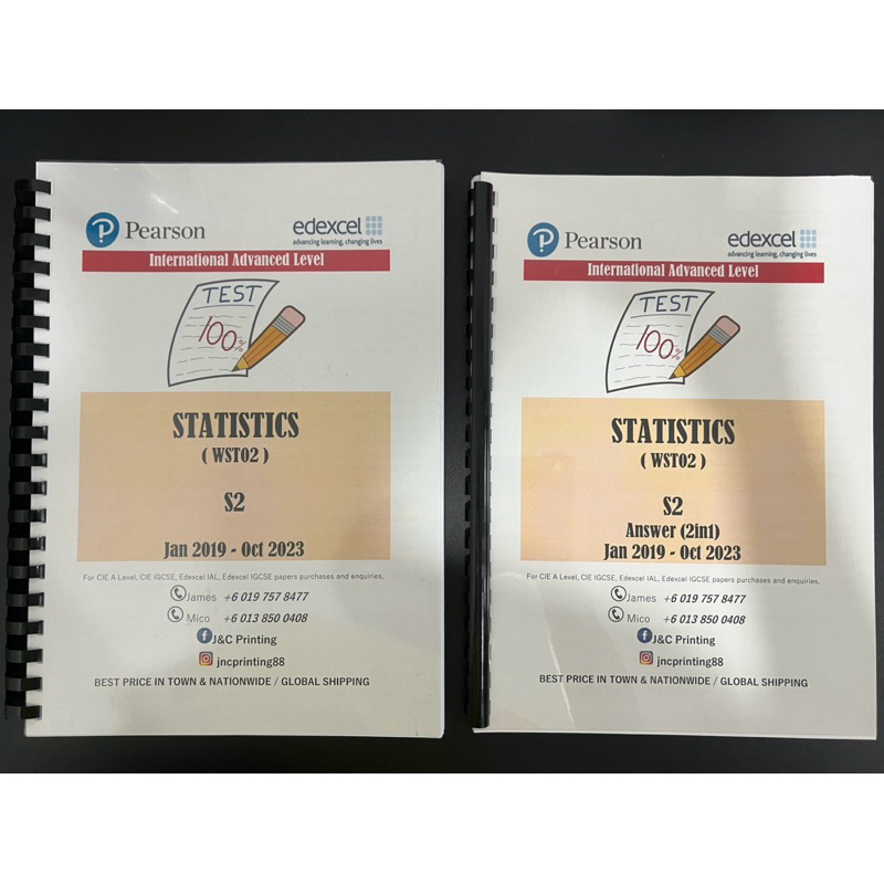 Pearson Edexcel Math Statistics (WST02) S2 Past Year Exam & Mark Scheme ...