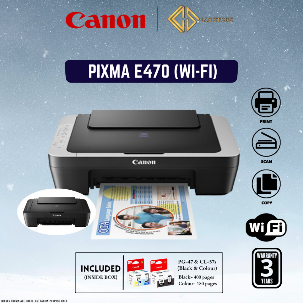 CANON PIXMA E470 AllinOne Printer (Print, Scan, Copy, WiFi) Shopee