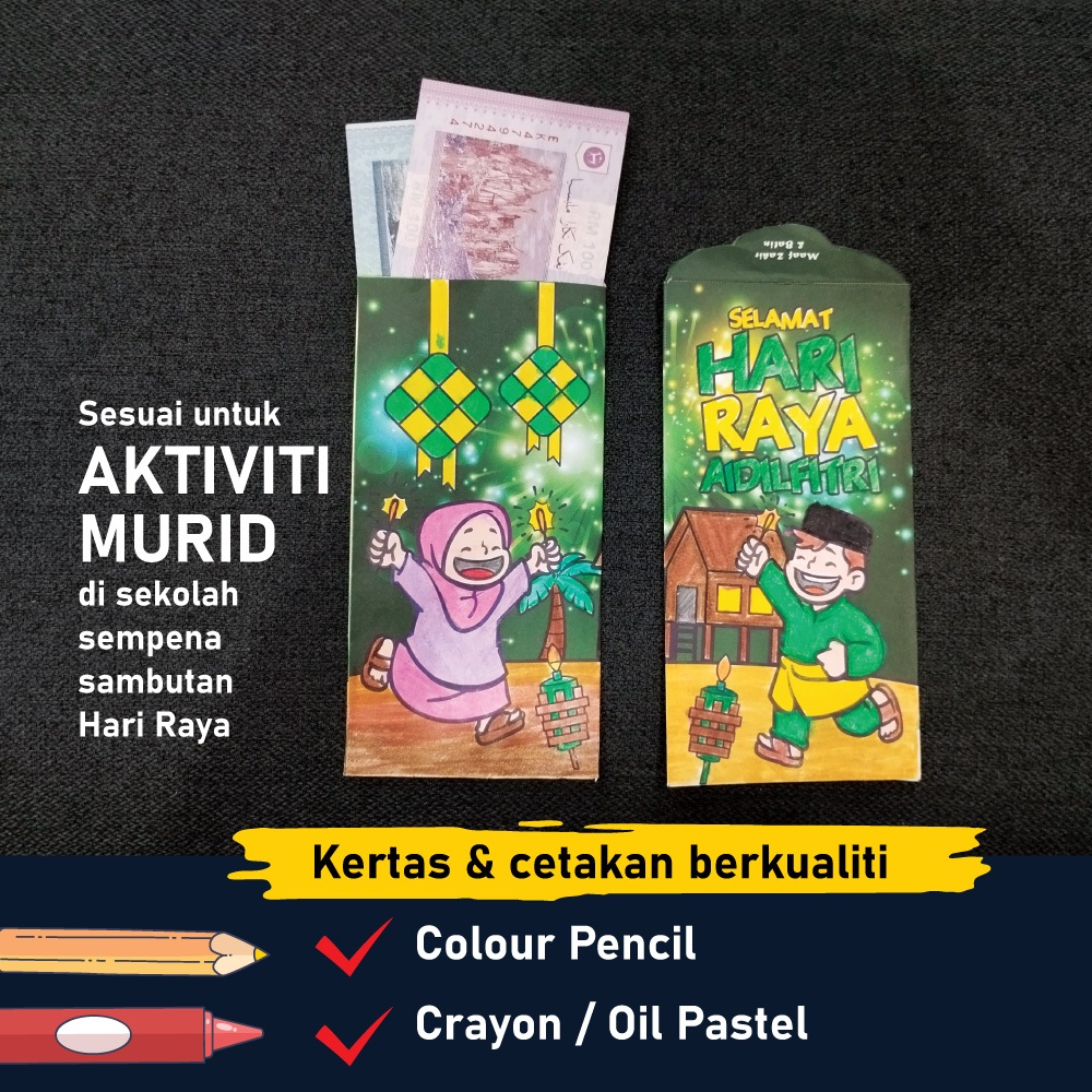 Sampul Duit Raya DIY | Aktiviti Mewarna Murid | Kraf DIY Murid | Kraf ...