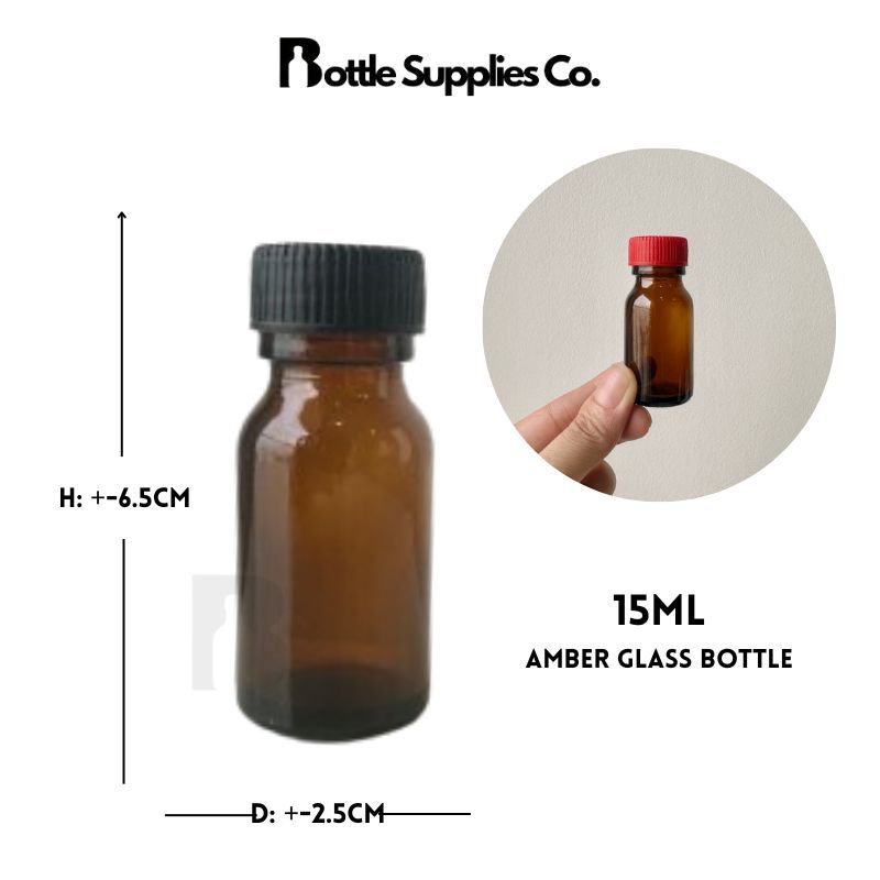 15ml Amber Glass Bottle/ Mini Sampling Glass/ Small Amber Glass | Botol ...