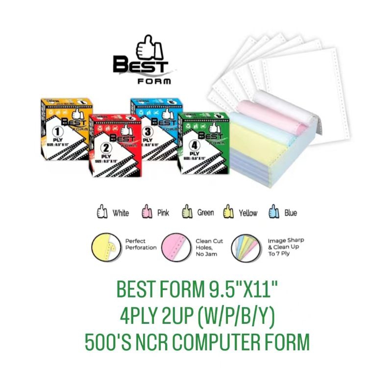 (1BOX) BEST FORM 9.5"X11" 4PLY 2UP [W/P/B/Y] 500'S NCR Computer Form ...
