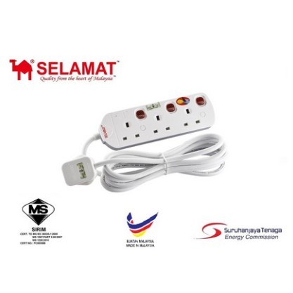 Selamat 3 Gang Portable Switched Socket Outlet with Individual Neon ...