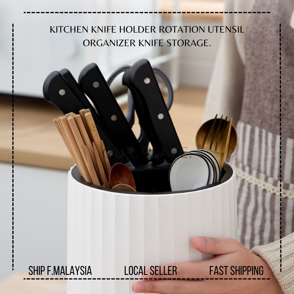 Cutlery Holder 360° Rotating Multifuntion Kitchen Knife Chopstick Spoon ...
