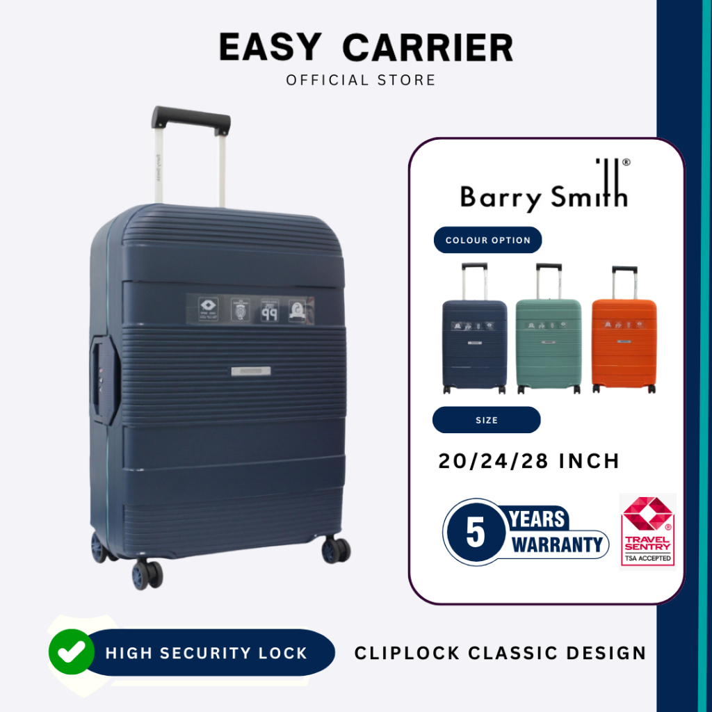 READY STOCK BARRY SMITH 20 24 28 PP POLYPROPYLENE CLIP LOCK ZIPLESS HARD CASE LUGGAGE 8 WHEELS 360 ROTATION Shopee Malaysia