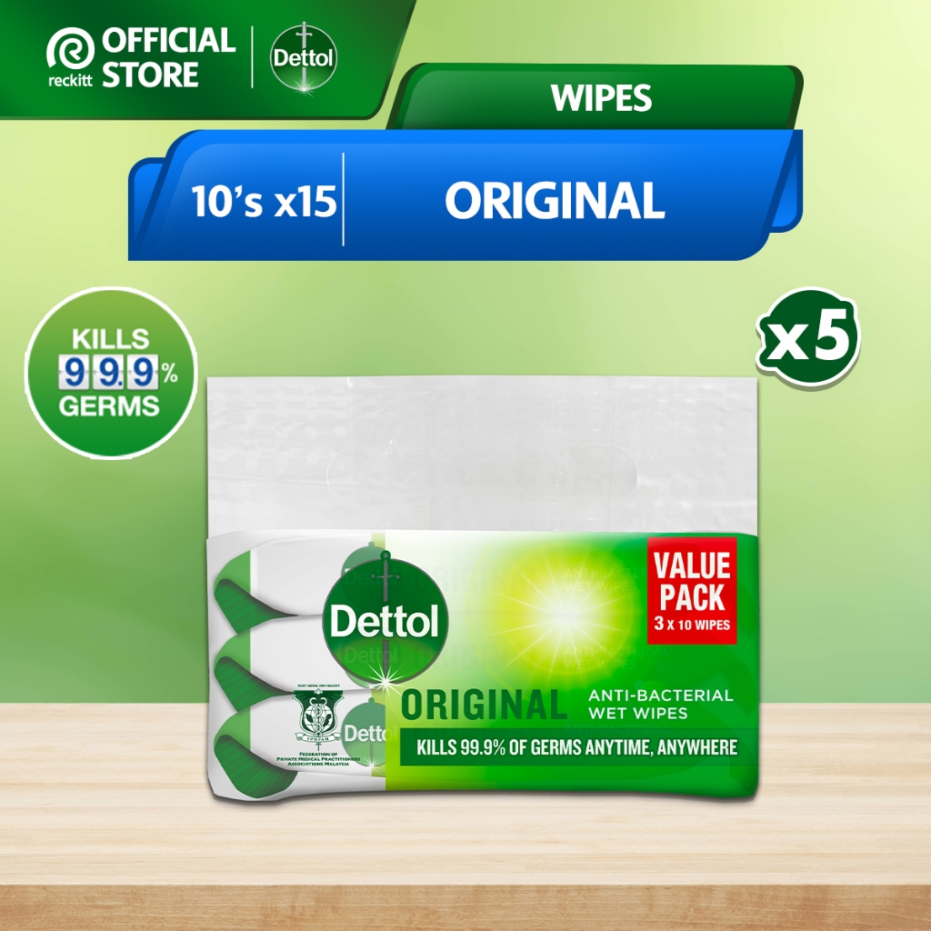 Dettol Wipes Anti-Bacterial/Sensitive Bundle (15 x 10's) | Shopee Malaysia