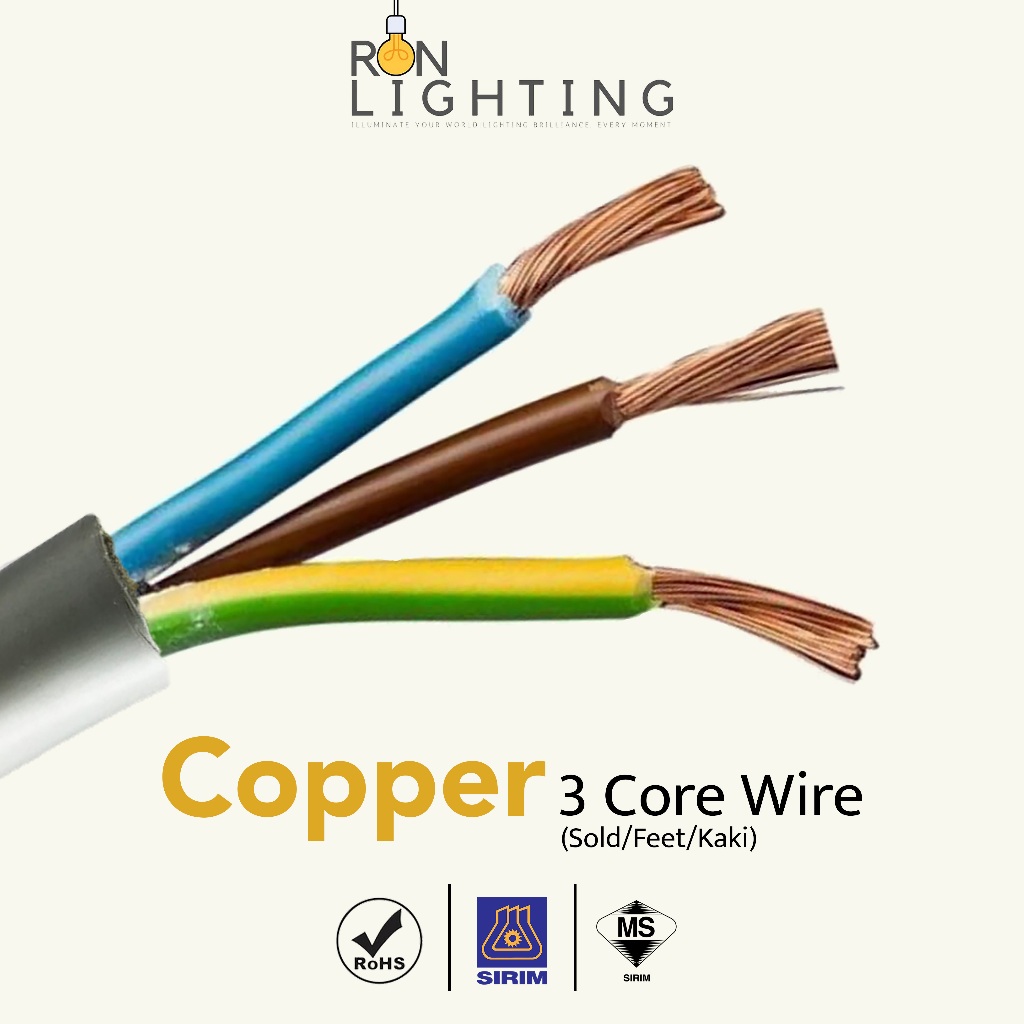 【1 ft】 100% Pure Full Copper 3 Core Flexible Cable 70/0076, 40/0076, 40 ...