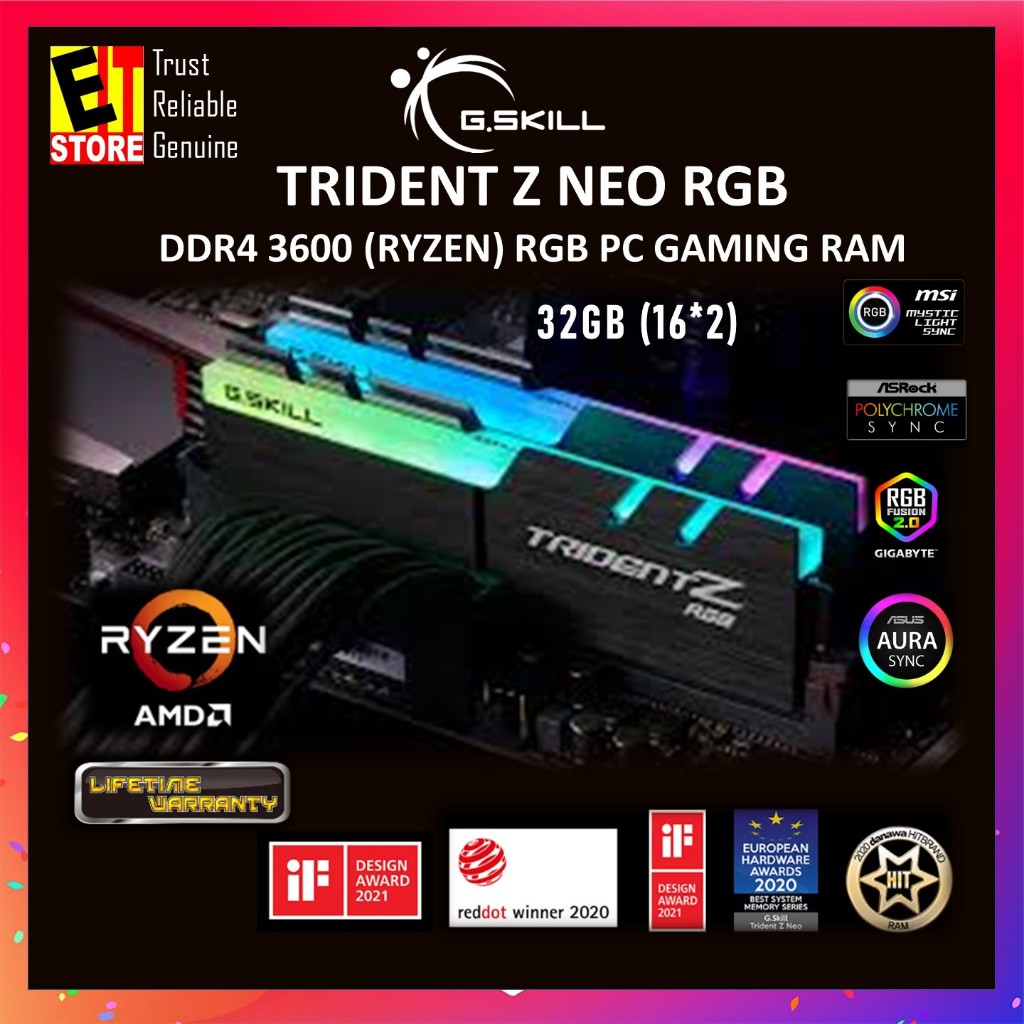 G.SKILL Trident Z RGB 32GB DDR4 3600MHz ✓ G.SKILL TridentZ NEO