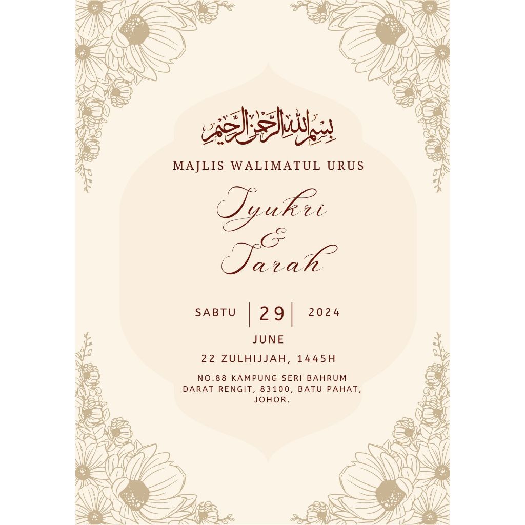 Kad Kahwin Design 26 Digital Aqiqah Pertunangan Hari Lahir Lain Lain Warna Peach