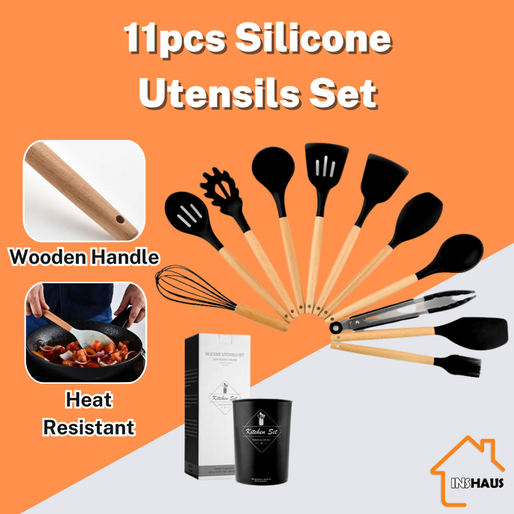 Kitchenwave Non-stick Pan Wood Handle Silicone Utensils 11PCS Set ...