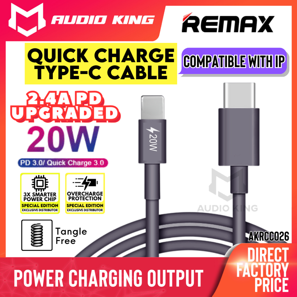 REMAX Cable Fast Charging PD 20W Data Cable Type C Quick Power Charge ...