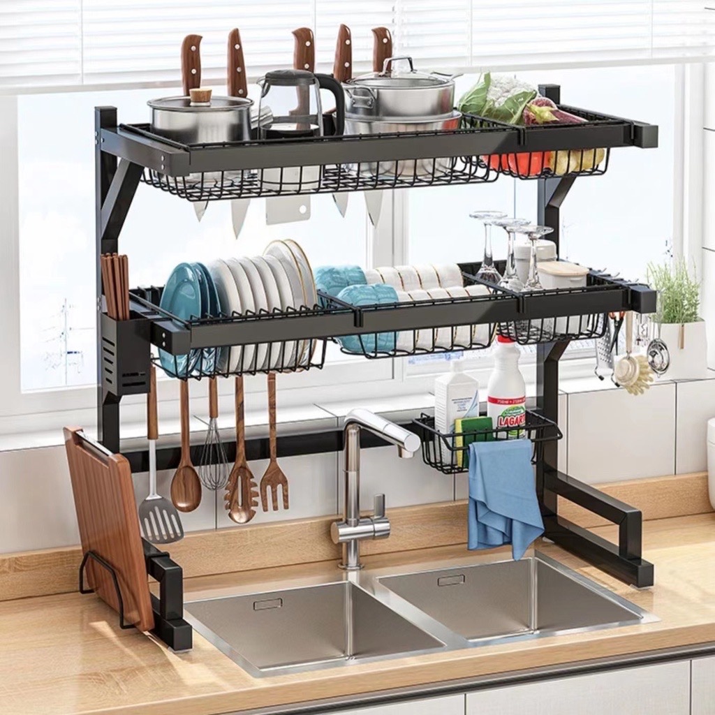 Straitway 85-105cm Double Sink Rack Dish Cabinet Rack Dish Drainer Rack ...