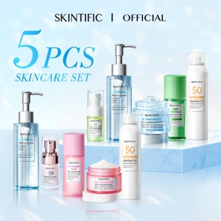 SKINTIFIC 5Pcs Skincare Set With Sunscreen Low pH Cleanser + Moisture Gel + Dark Spot Serum Sunscreen Exfoliating Toner