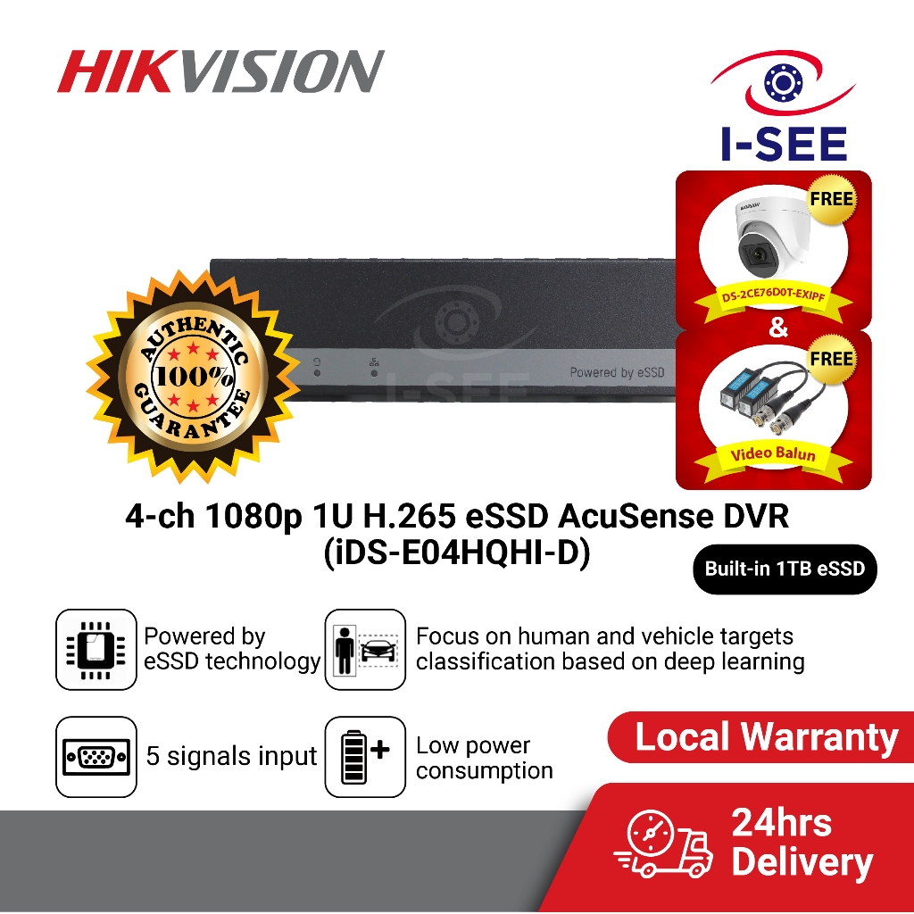 [Free CCTV & Video Balun] Hikvision EDVR 4 Ch 1080p 1U H.265 AcuSense ...