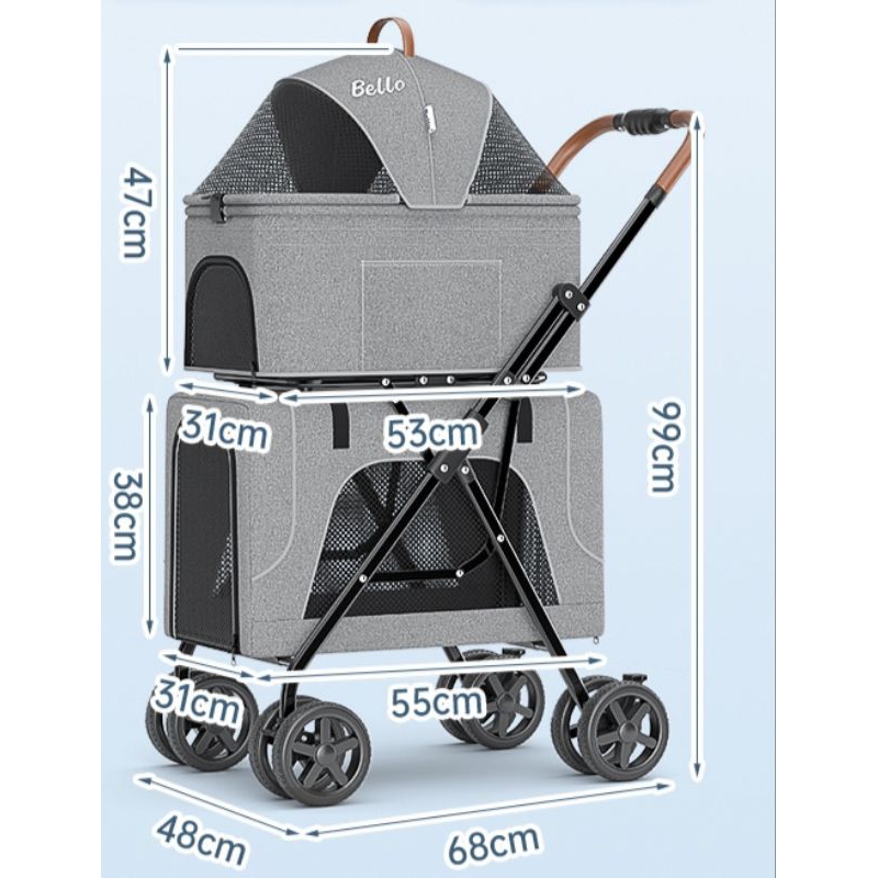 ReadyStock Bello High Quality Double Decker Pets Trolley Portable Detachable Foldable Pushing Cat Dog Outdoor Stroller Shopee Malaysia
