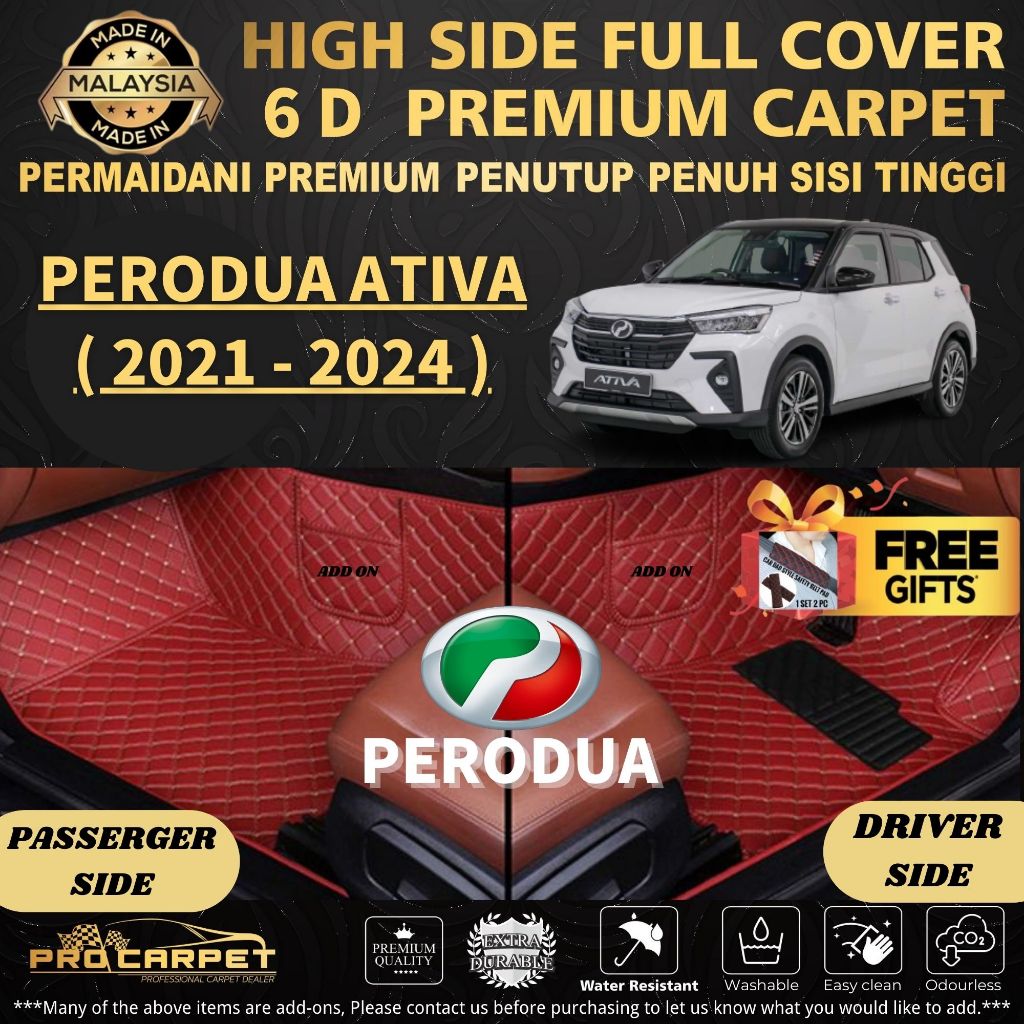 PERODUA ATIVA ( 2021 - 2024 ) 6D PREMIUM LUXURY PU LEATHER CARPET ...