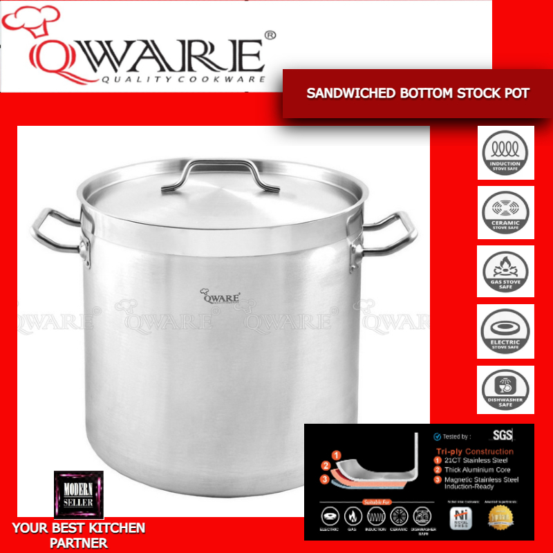 QWARE STAINLESS STEEL SANDWICHED BOTTOM 22LTR STOCK POT/PERIUK ...