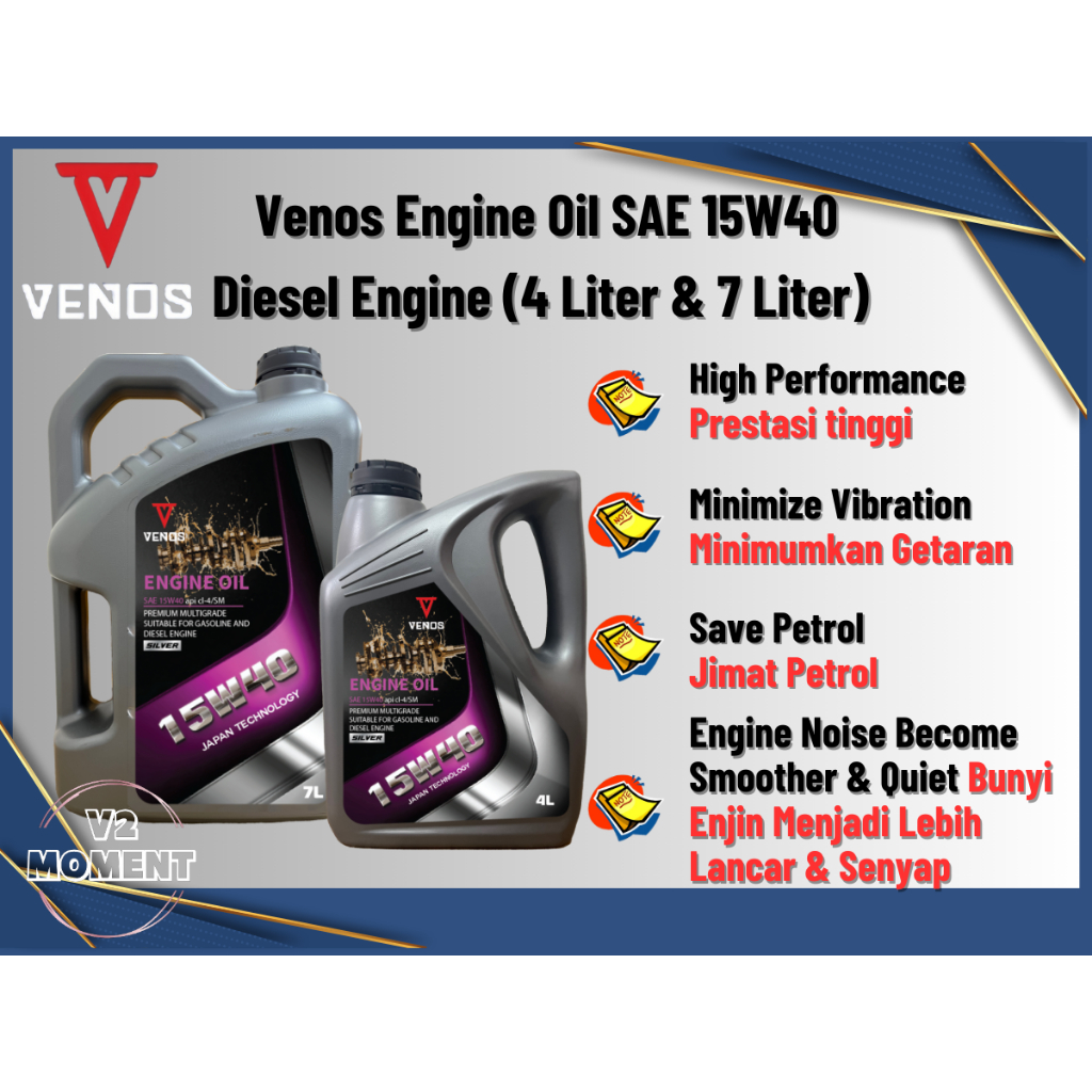 VENOS ENGINE OIL 15W40 API CI4 SM (4 LITER & 7 LITER) | Shopee Malaysia