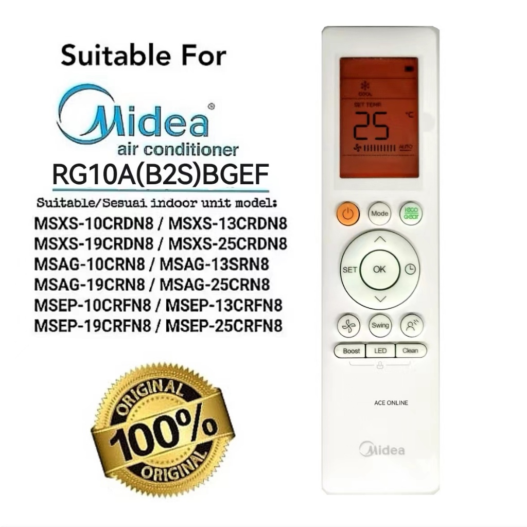 Original Midea Air Cond Aircond Air Conditioner Remote Control RG10A ...