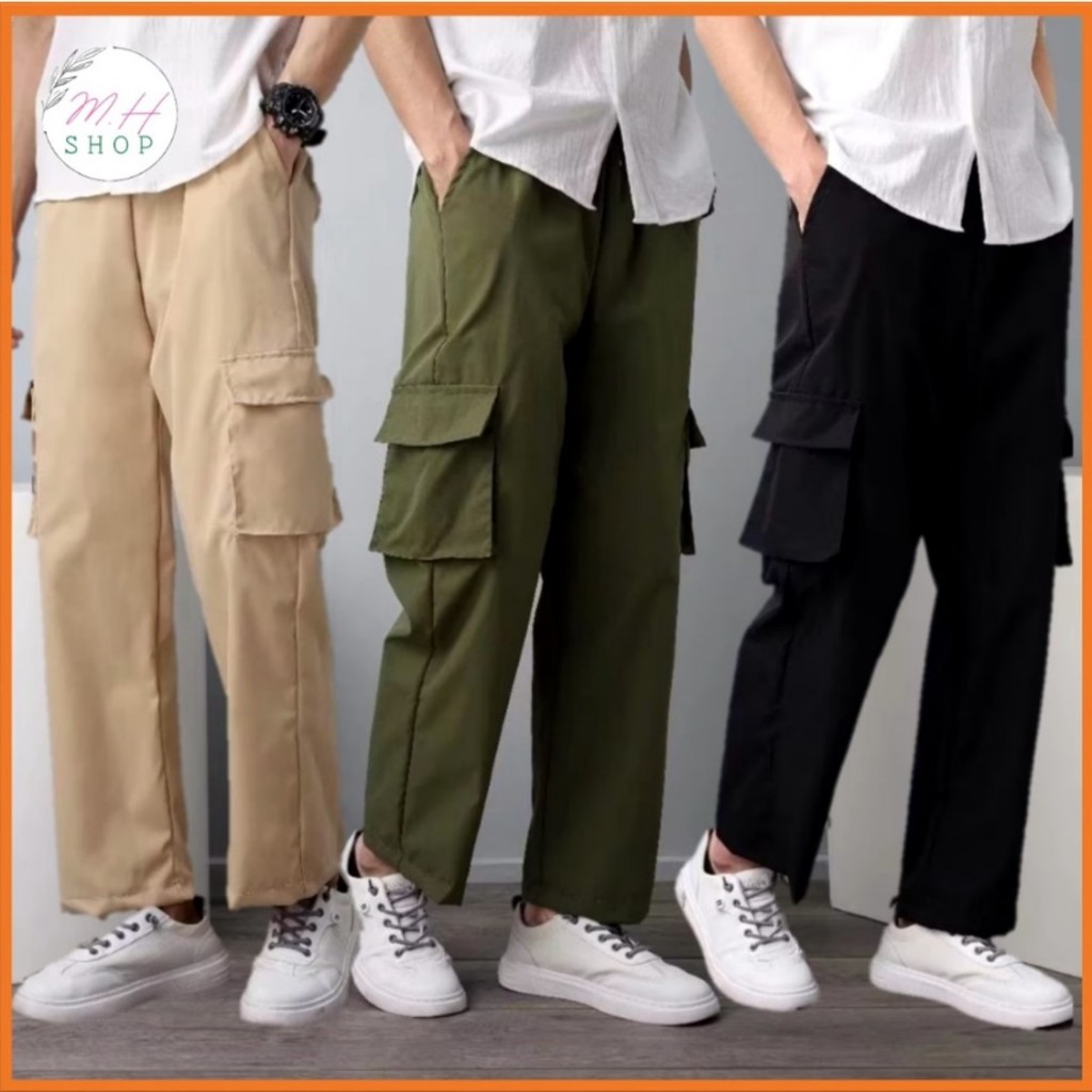 【M-5XL】Seluar Cargo Lelaki Seluar Kargo Straight Cut Khakis Pants Cargo ...