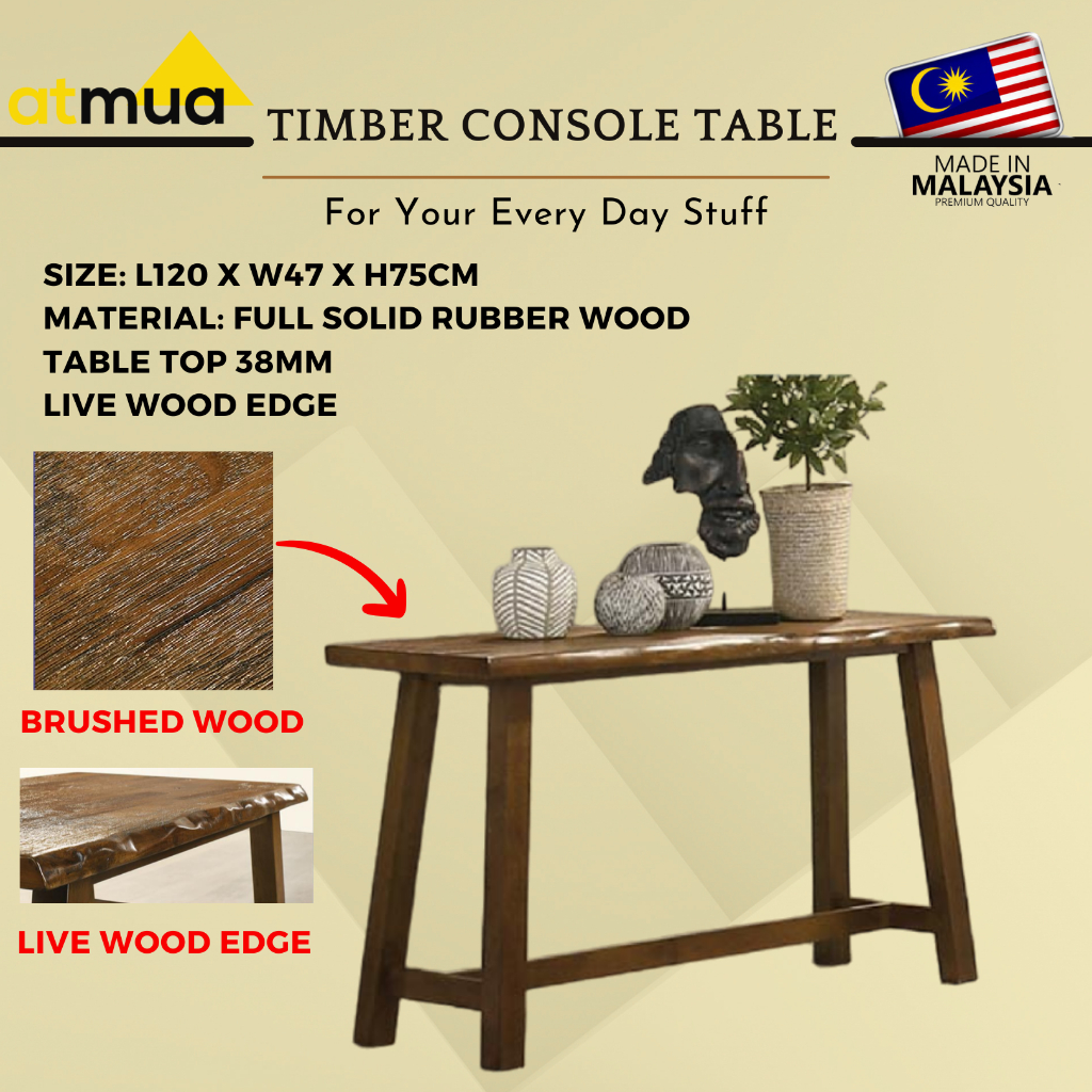 Atmua Timber Console Table Live Wood Edge Solid Wood Console Table ...