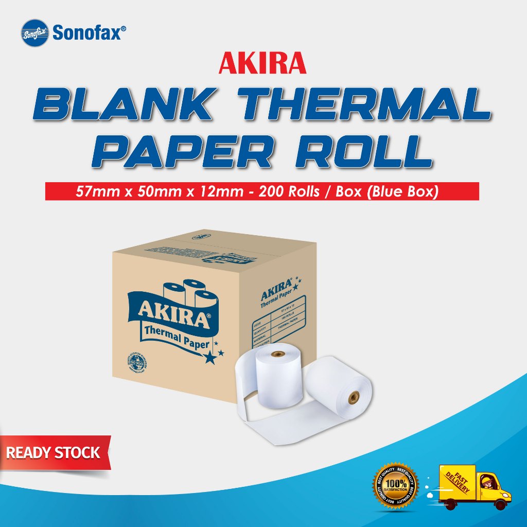 AKIRA Blank Thermal Receipt Paper - Blue Box (57mm x 50mm x 12mm x 200 ...