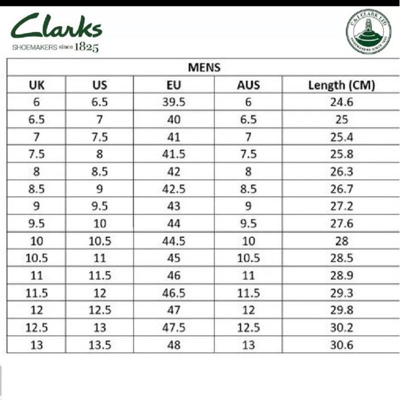Clark size chart us hotsell