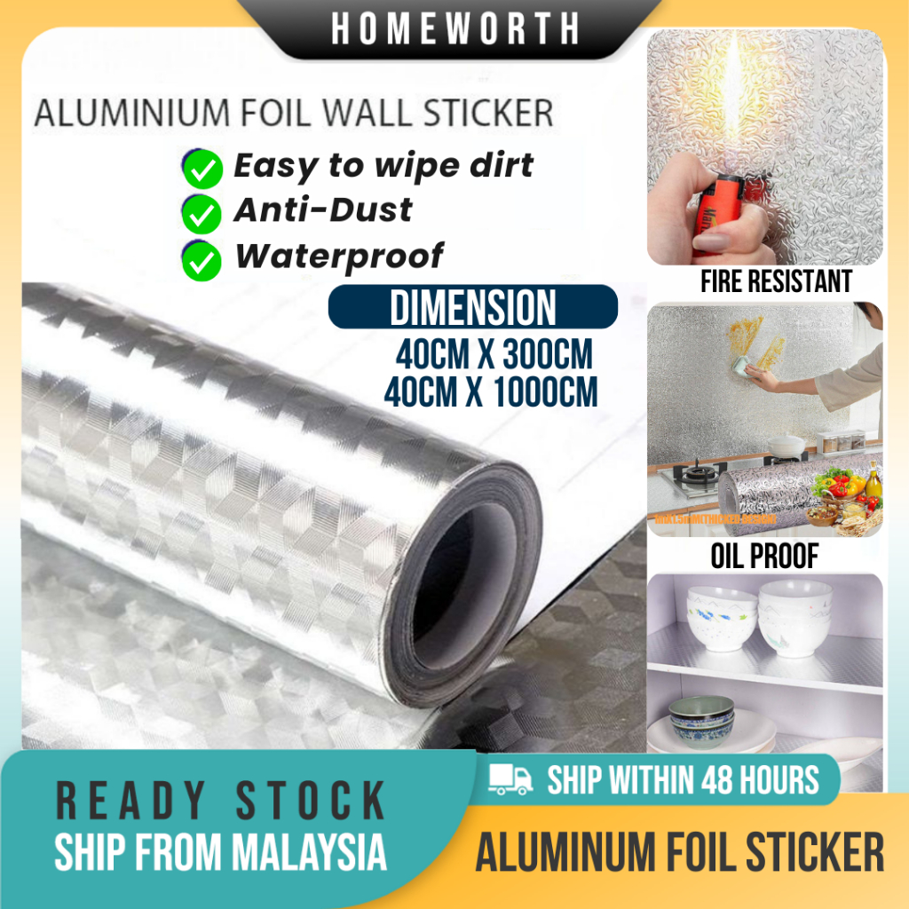 HOMEWORTH Kitchen Oilproof Wallpaper Self Adhesive Cube Design OilProof Aluminium Foil