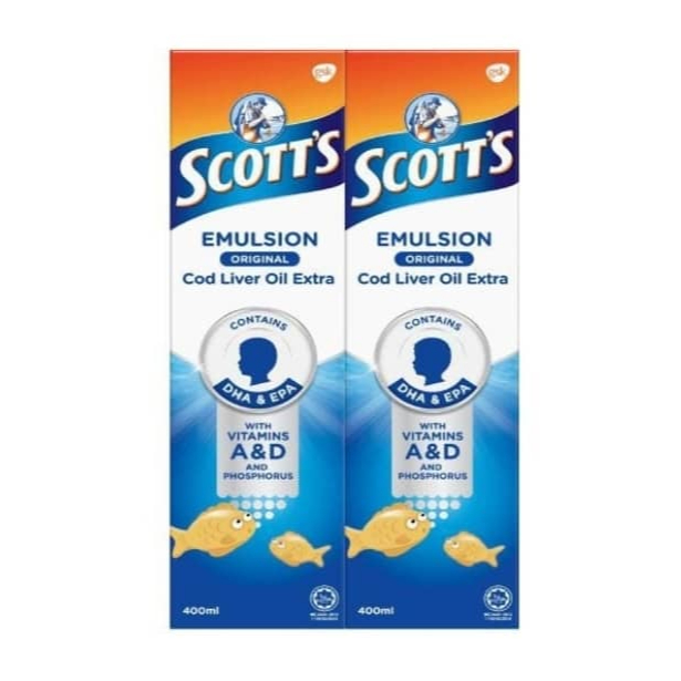 SCOTT'S Emulsion Cod Liver Oil Original DHA & EPA 400MLX2 For Kids ...