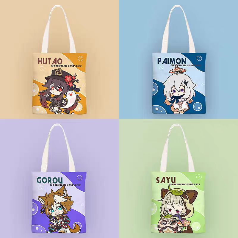 Canvas bag animation 原神帆布包动漫魈夜兰枫原万叶胡桃学生环 保袋卡通手提书包潮 | Shopee Malaysia