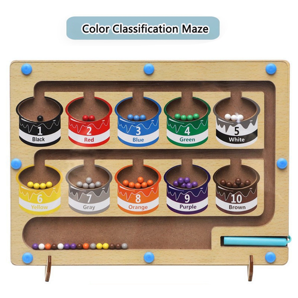 Magnetic Color & Number Maze Wooden Counting Sorting Toys Montessori ...