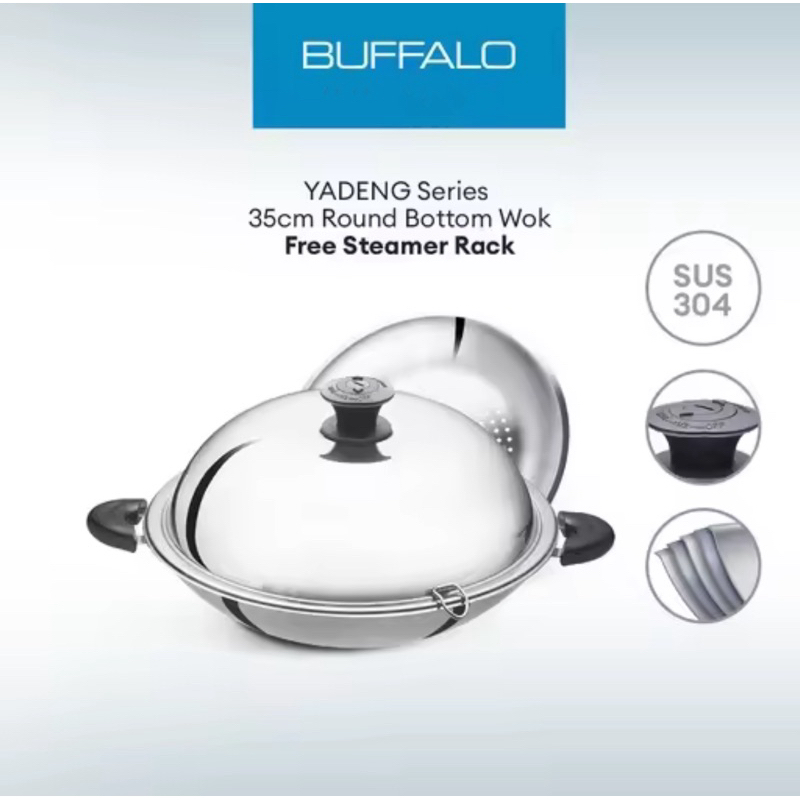 [READY STOCK] Buffalo 35cm S/S Round Bottom Wok Foc Steamer Rack 牛头牌炒菜锅 ...